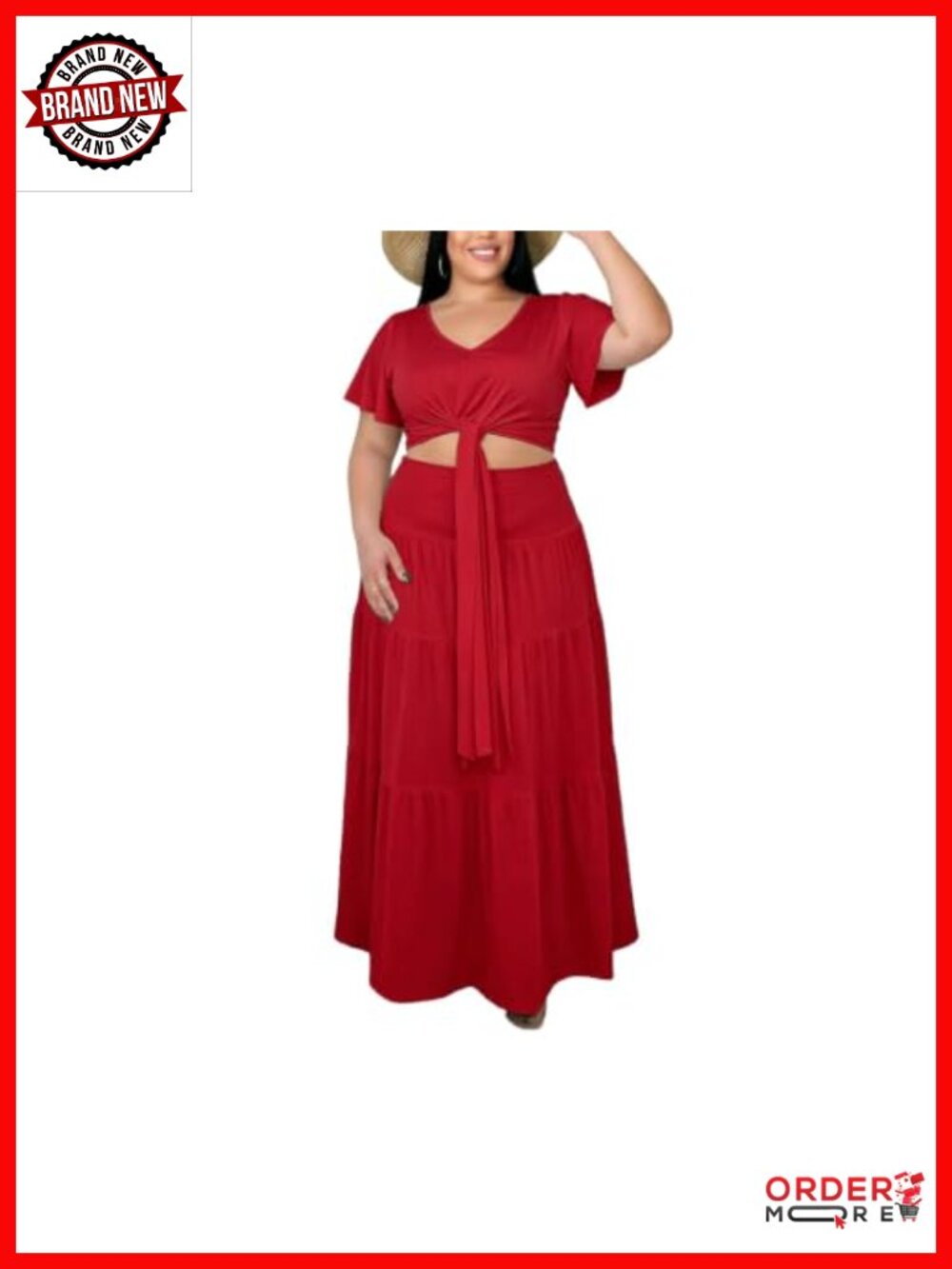 Plus Size Two Piece Boho Crop Top & Maxi Skirt Set